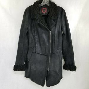 Giacca  Black Coat Jacket Faux Suede Fur Lined M